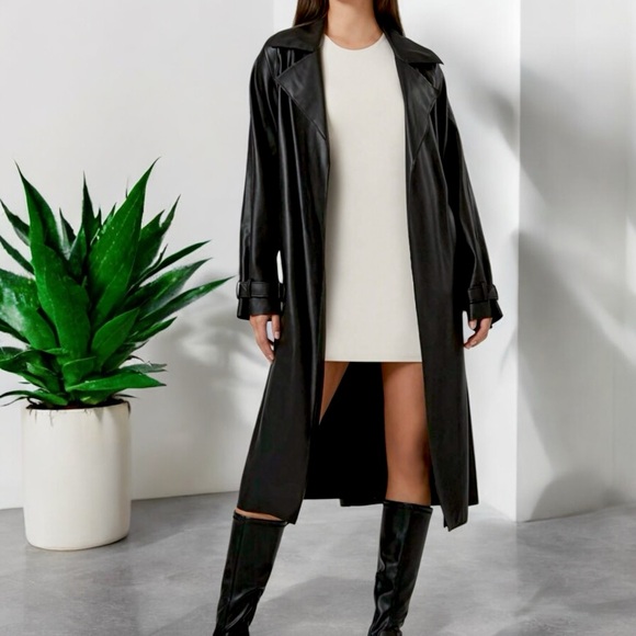 New Carly Lawrence Slayr Lapel Neck Patent Trench Coat - Picture 7 of 16